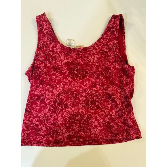 Faded Glory Stretch Tank Top XL 16/18 Red Floral Print Hook Front Y2K Vintage - Picture 3 of 3